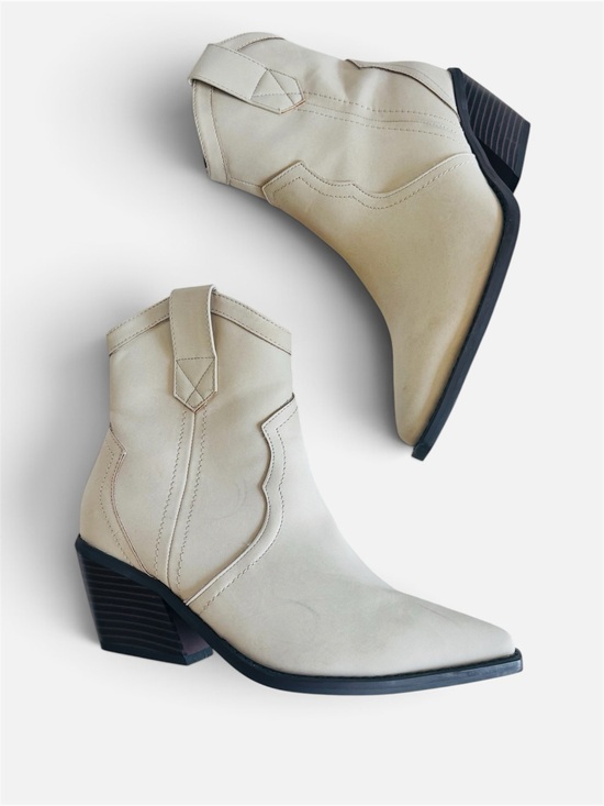 SHEIN Shoes - SHEIN Cream Western Ankle Boots with Stacked Heel